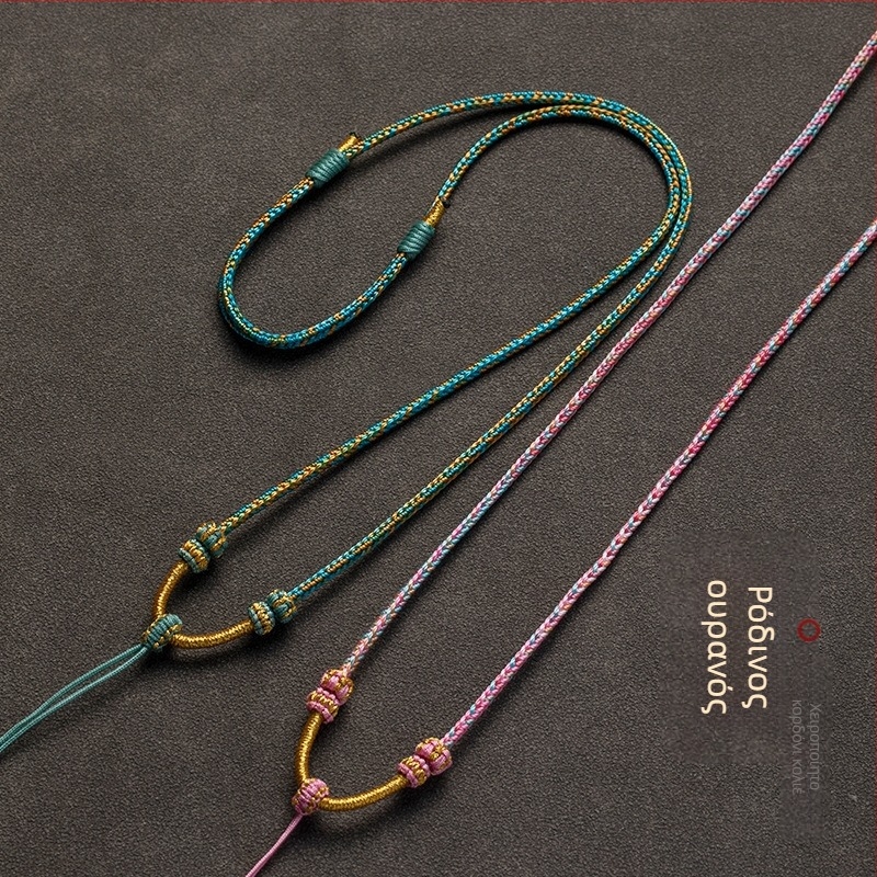 Κολιέ με κρεμαστό από σχοινί, χειροποίητο πλέξιμο, ρυθμιζόμενο κορδόνι, Craftsman κοσμήματα, φθινόπωρο 2024