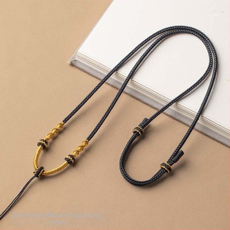 Κολιέ με κρεμαστό από σχοινί, χειροποίητο πλέξιμο, ρυθμιζόμενο κορδόνι, Craftsman κοσμήματα, φθινόπωρο 2024