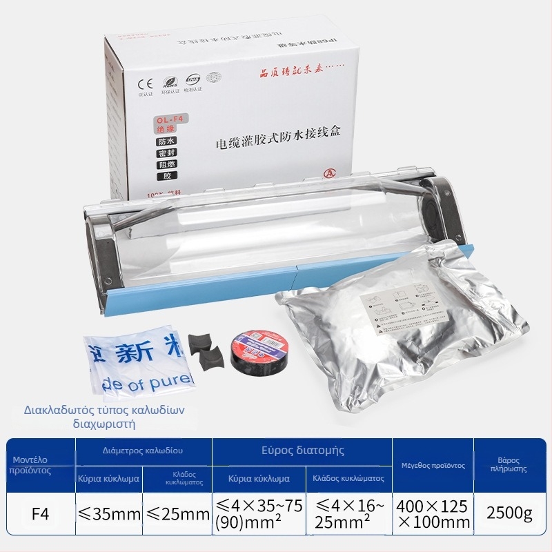 Αδιάβροχο κιβώτιο διακλάδωσης με πλήρωση κόλλας για εξωτερικούς λαμπτήρες δρόμου, 1 είσοδος, 2 έξοδοι, μονωμένο και σφραγισμένο, προστασία από πιτσιλίσματα