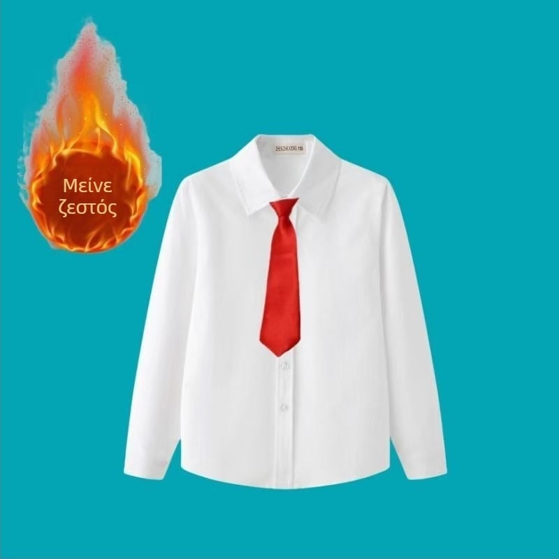 Παιδικό μακρυμάνικο πουκάμισο σχολικής στολής, κορεατικού στυλ, μαλακή επεξεργασία υφάσματος, βαμβάκι 30% μείγμα, χειμώνας 2025