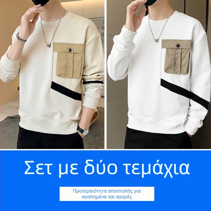 Ανδρικό φούτερ με κουκούλα, μακρυμάνικο, στρογγυλός λαιμός, χαλαρή εφαρμογή, ανοιξιάτικος σχεδιασμός