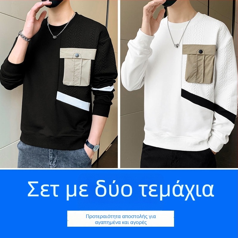 Ανδρικό φούτερ με κουκούλα, μακρυμάνικο, στρογγυλός λαιμός, χαλαρή εφαρμογή, ανοιξιάτικος σχεδιασμός