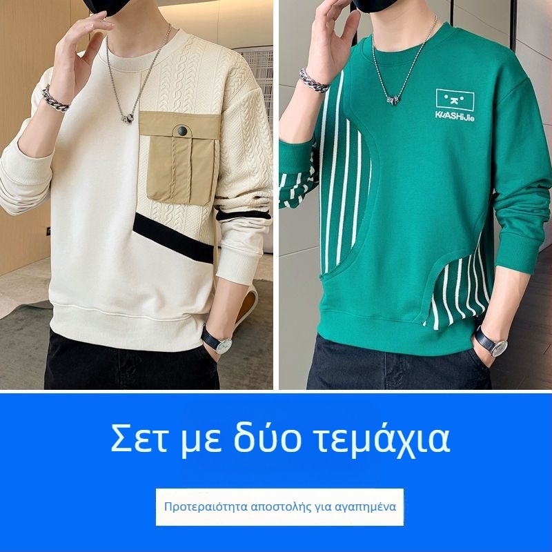 Ανδρικό φούτερ με κουκούλα, μακρυμάνικο, στρογγυλός λαιμός, χαλαρή εφαρμογή, ανοιξιάτικος σχεδιασμός