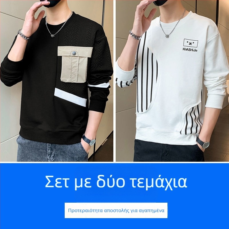 Ανδρικό φούτερ με κουκούλα, μακρυμάνικο, στρογγυλός λαιμός, χαλαρή εφαρμογή, ανοιξιάτικος σχεδιασμός