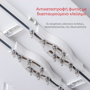 Αλουμινένιος οδηγός ράγας κουρτινών, αθόρυτη λειτουργία, επάνω ή πλάγια τοποθέτηση, μονή και διπλή ολίσθηση, ευθεία ράγα