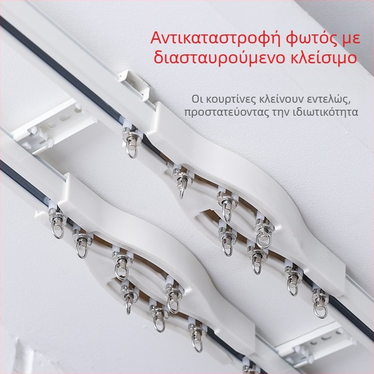 Αλουμινένιος οδηγός ράγας κουρτινών, αθόρυτη λειτουργία, επάνω ή πλάγια τοποθέτηση, μονή και διπλή ολίσθηση, ευθεία ράγα