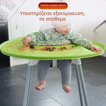 Αδιάβροχη ποδιά με μακριά μανίκια και αυτοτροφοδοτούμενο υπόστρωμα τραπεζιού για μωρά, ηλικίες 0–6 ετών; σχέδια ζωάκια, ρίγες, καρό, κουκκίδες