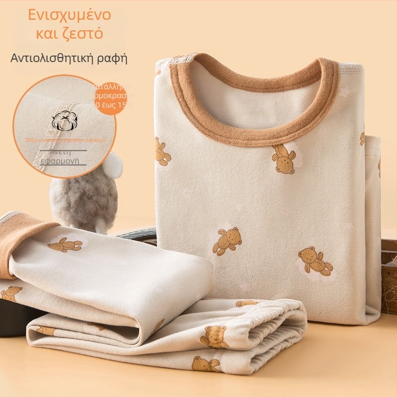 Σετ παιδικών θερμικών ρούχων για φθινοπωρινό τοπ και παντελόνι – για αγόρια, βασικό στρώμα θερμικής ένδυσης, ύφασμα από λινό με κύριο υλικό γούνας κουνελιού