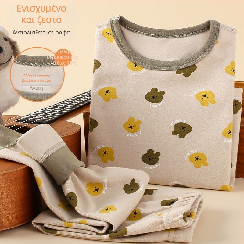 Σετ παιδικών θερμικών ρούχων για φθινοπωρινό τοπ και παντελόνι – για αγόρια, βασικό στρώμα θερμικής ένδυσης, ύφασμα από λινό με κύριο υλικό γούνας κουνελιού