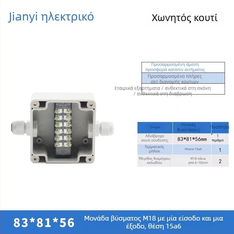 Πλαστικό εξωτερικό αδιάβροχο κουτί διακλάδωσης με τερματικό, για διέλευση καλωδίων, με αυτιά στήριξης, ABS