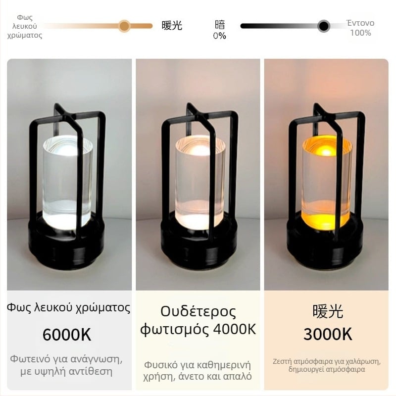 Φωτιστικό επιτραπέζιο με σχεδιασμό σταυρού από κρύσταλλο, επαναφορτιζόμενο, με έλεγχο αφής, ατμοσφαιρικό φως, μεταλλική βάση