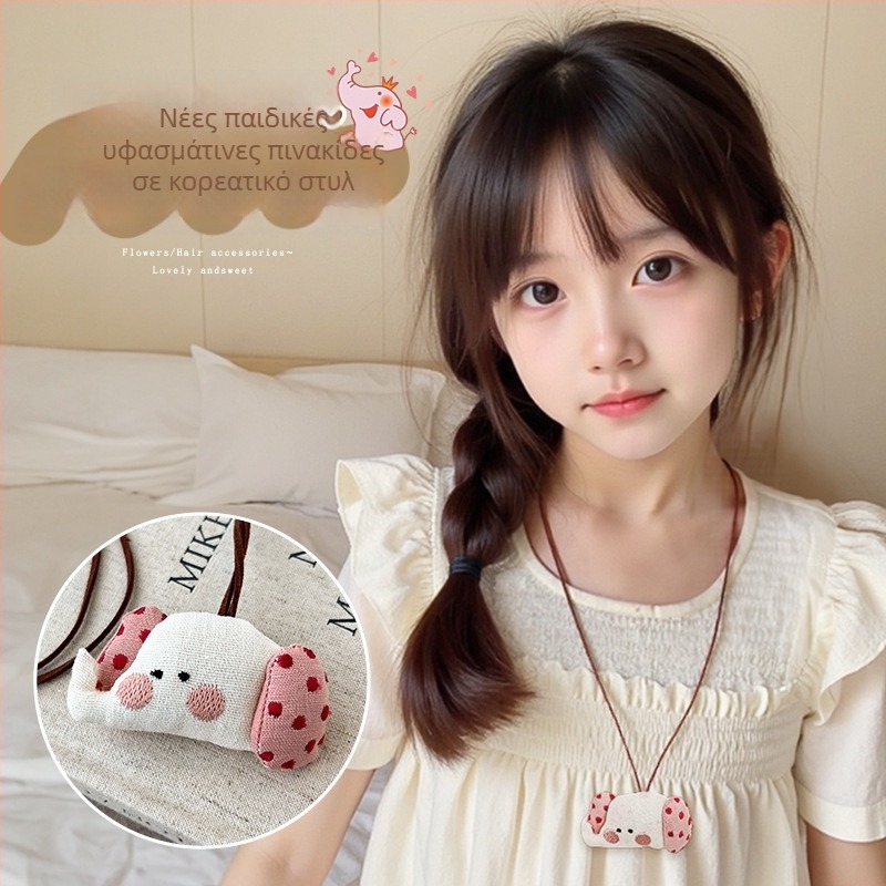 Κολιέ για παιδιά με 3D κουνελάκι-καρτούν και ύφασμα κρεμαστό, επεκτειόμενη αλυσίδα 11 cm+, κατάλληλο για ηλικίες 3–10