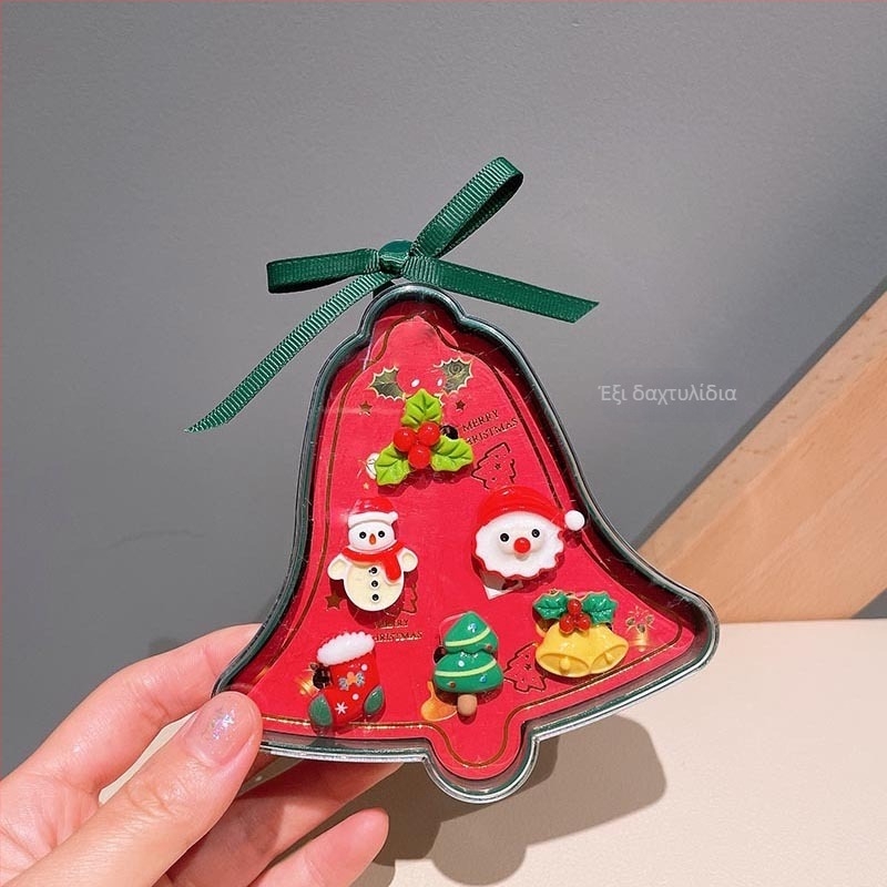 Σετ κοσμημάτων: ρυθμιζόμενος δαχτύλιος και σκίτσο Άγιου Βασίλη σε σκουλαρίκια — χριστουγεννιάτικο στυλ, από πλαστικό/ρητίνη