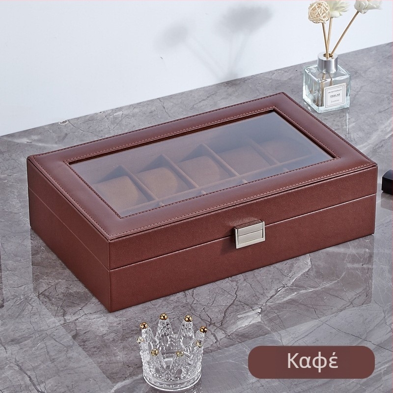 Δερμάτινο κουτί αποθήκευσης ρολογιών με διαφανές καπάκι προβολής, 1 θέση, για οικιακή χρήση, βάρος 246 g