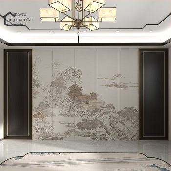 Κάλυψη τοίχου – μετάξι, αντιρύπανση, 3-επίπεδη σύνθεση, στυλ Νέο κινεζικό, κεντημένο τοπίο με λουλούδια και πουλιά