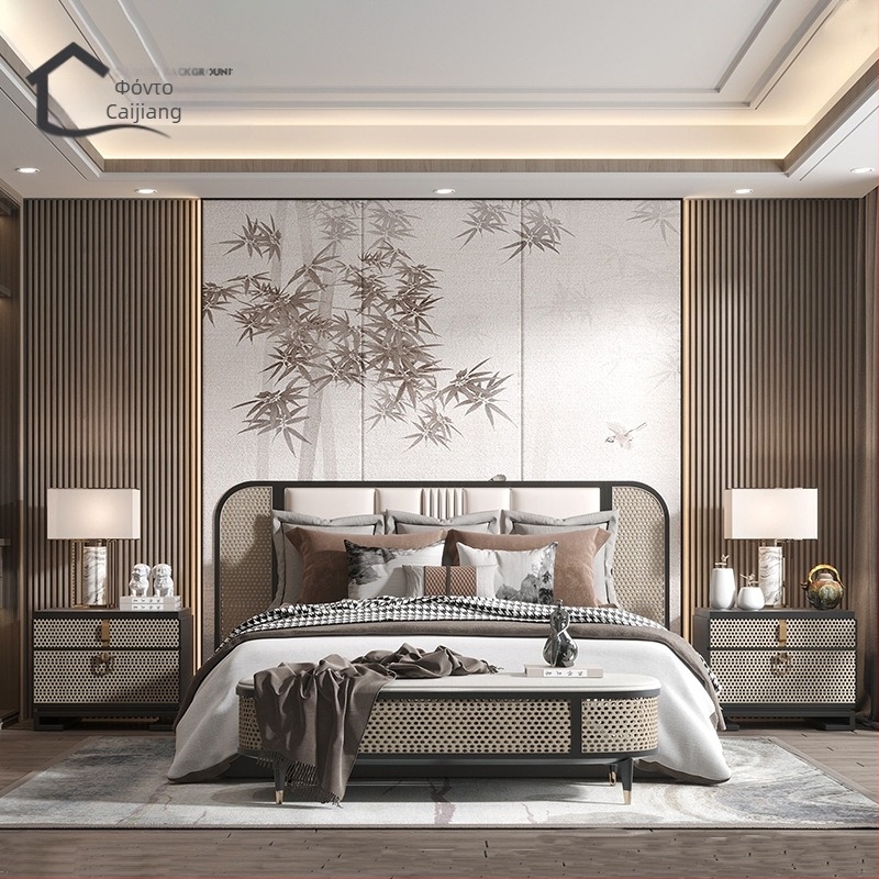 Κάλυψη τοίχου – μετάξι, αντιρύπανση, 3-επίπεδη σύνθεση, στυλ Νέο κινεζικό, κεντημένο τοπίο με λουλούδια και πουλιά