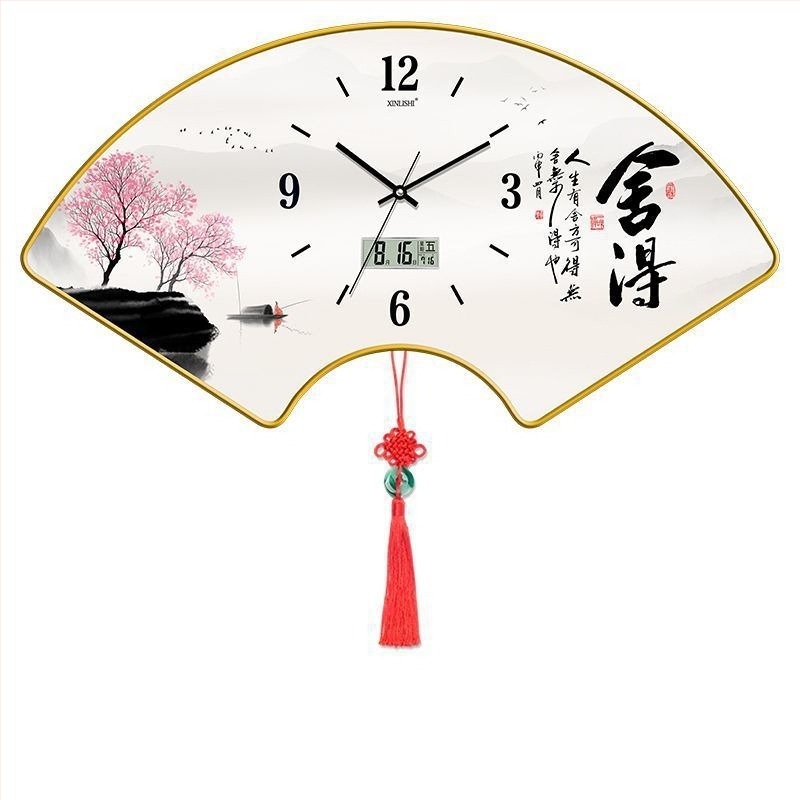 Ρολόι τοίχου για σαλόνι με οθόνη θερμοκρασίας, σε σχήμα ανεμιστήρα, μηχανισμός Quartz, καντράν από ξύλο