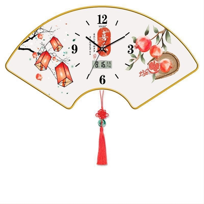 Ρολόι τοίχου για σαλόνι με οθόνη θερμοκρασίας, σε σχήμα ανεμιστήρα, μηχανισμός Quartz, καντράν από ξύλο