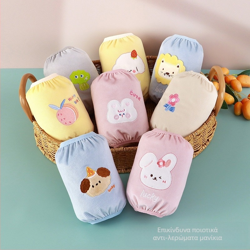 Παιδικές μανσέτες προστασίας από λεκέδες για φθινοπωρινό–χειμωνιάτικο χρόνο, ζεστές με κέντημα κινούμένων σχεδίων σε ύφασμα βάφλα