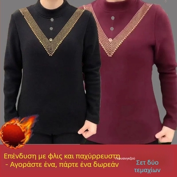 Plus-size γυναικείο τοπ από γερμανικό βελούδο, με ψηλό γιακά σε στυλ mock, θερμικό, φθινοπωρινό-χειμερινό