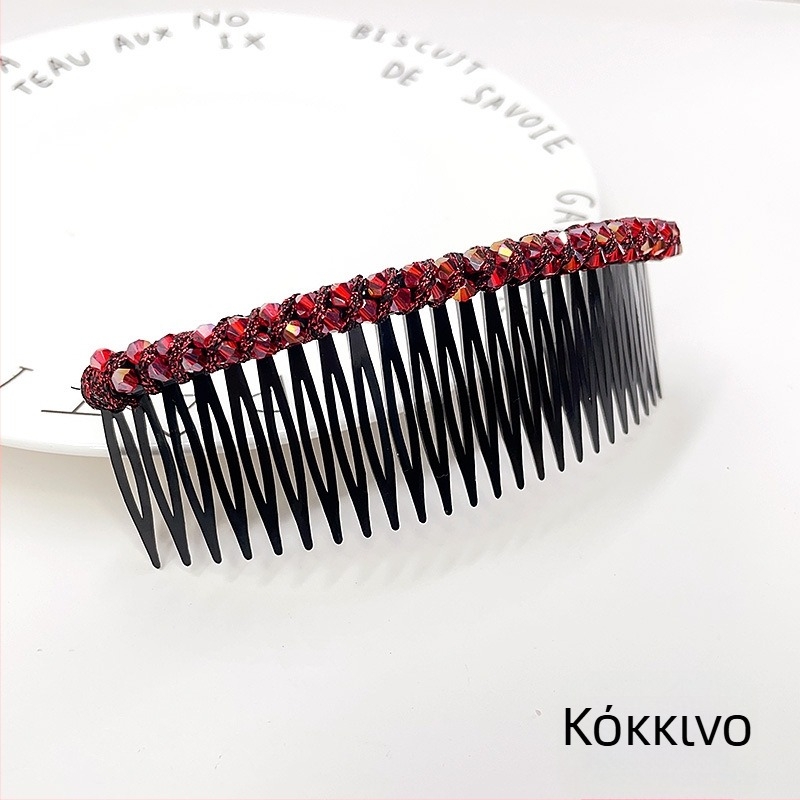 Κρυστάλλινο κλιπ μαλλιών για updos, γεωμετρικό σχέδιο σε στυλ κορεατικό, υφαντή επεξεργασία