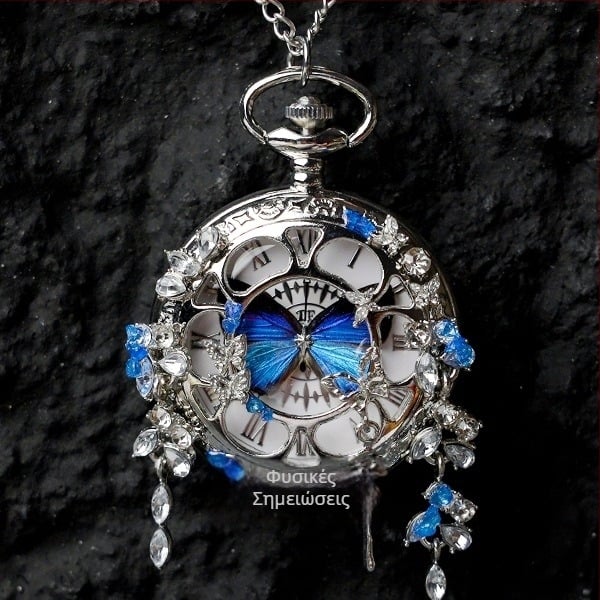 Ρολόι τσέπης με μετακινούμενο πραγματικό δείγμα πεταλούδας, ιδανικό δώρο για κορίτσια και φίλες (Ηλεκτρονικός μηχανισμός; Αντοχή στο νερό 35m; Κέλυφος από σιλικόνη; Κυκλικός καντράν; ABS γυαλί)