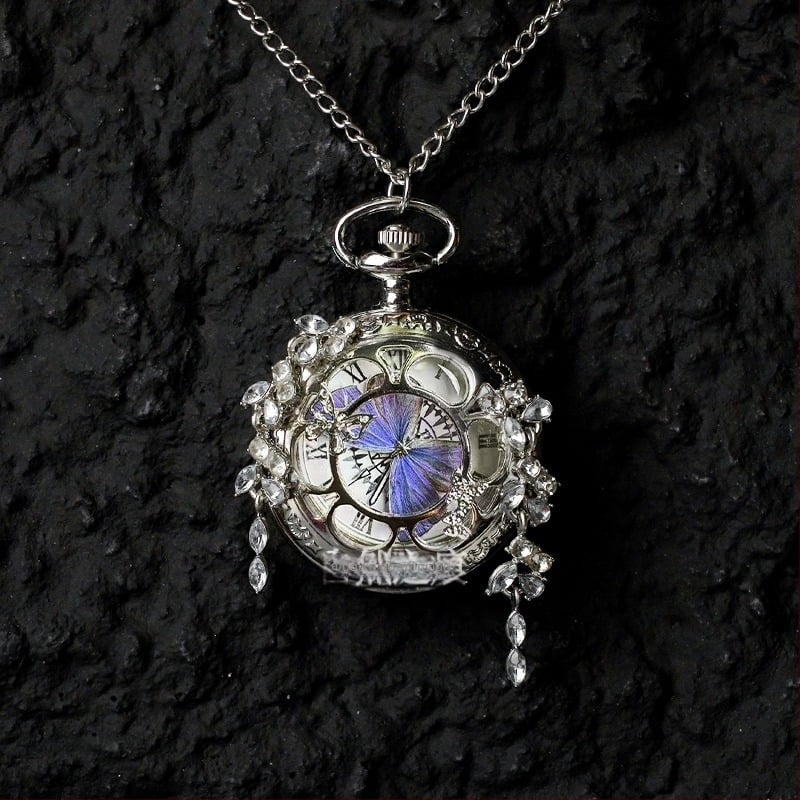 Ρολόι τσέπης με μετακινούμενο πραγματικό δείγμα πεταλούδας, ιδανικό δώρο για κορίτσια και φίλες (Ηλεκτρονικός μηχανισμός; Αντοχή στο νερό 35m; Κέλυφος από σιλικόνη; Κυκλικός καντράν; ABS γυαλί)