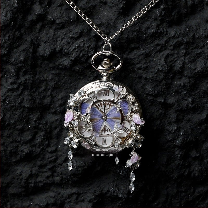 Ρολόι τσέπης με μετακινούμενο πραγματικό δείγμα πεταλούδας, ιδανικό δώρο για κορίτσια και φίλες (Ηλεκτρονικός μηχανισμός; Αντοχή στο νερό 35m; Κέλυφος από σιλικόνη; Κυκλικός καντράν; ABS γυαλί)