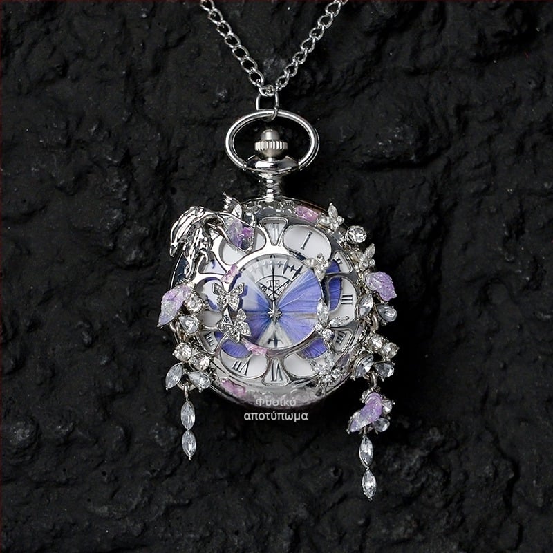 Ρολόι τσέπης με μετακινούμενο πραγματικό δείγμα πεταλούδας, ιδανικό δώρο για κορίτσια και φίλες (Ηλεκτρονικός μηχανισμός; Αντοχή στο νερό 35m; Κέλυφος από σιλικόνη; Κυκλικός καντράν; ABS γυαλί)