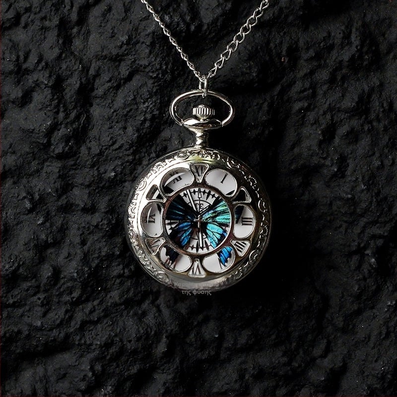 Ρολόι τσέπης με μετακινούμενο πραγματικό δείγμα πεταλούδας, ιδανικό δώρο για κορίτσια και φίλες (Ηλεκτρονικός μηχανισμός; Αντοχή στο νερό 35m; Κέλυφος από σιλικόνη; Κυκλικός καντράν; ABS γυαλί)