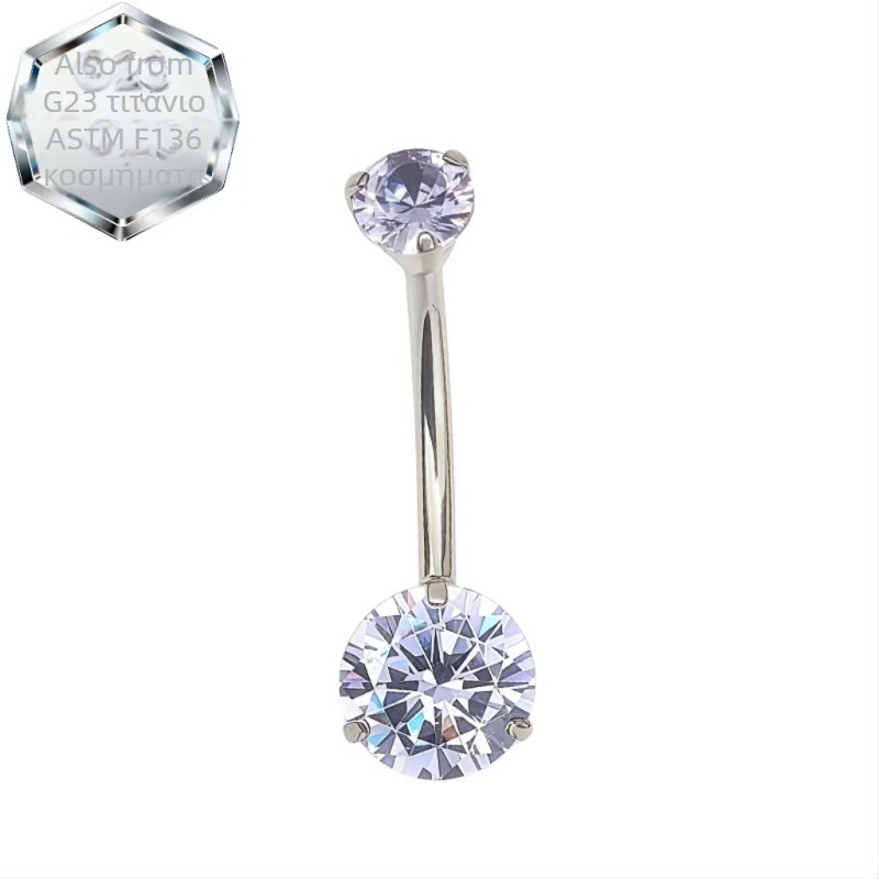 Διπλικός δακτυλίδι ομφαλού – κράμα τιτανίου, ζιρκόνιο 5A, γεωμετρικός σχεδιασμός, επεξεργασία με διαμάντι, εσωτερική σπείρα