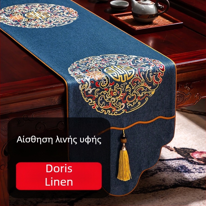 Φλάγκ τραπεζιού από ύφασμα, μοτίβο φυτών και λουλουδιών, σε νέο κινεζικό στυλ