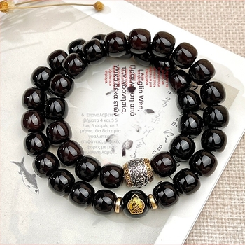 Βραχιόλι Bodhi κόκκοι από ρίζα Bodhi, διπλός κύκλος σε σχήμα ρόμβου, γυαλιστερή επιφάνεια, φυσικό στυλ, unisex, 40 τεμάχια