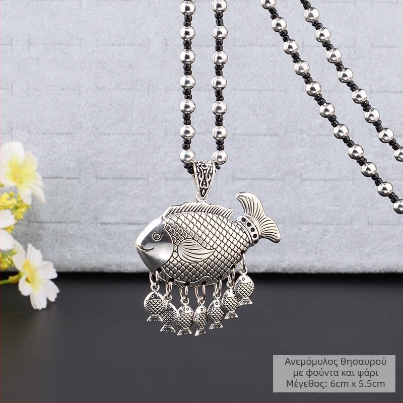 Αλυσίδα για πουλόβερ από κράμα, μακριά κολιέ με φούντα, ρετρό-εθνο στυλ