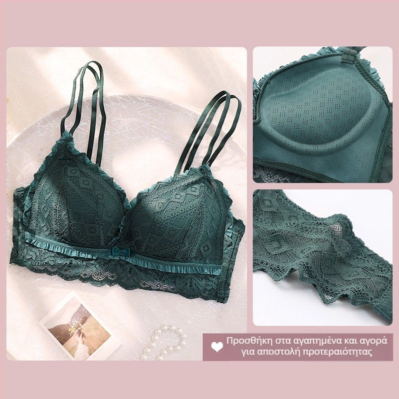 Sexy δαντελωτό ασύρματο σουτινέ – σετ για μικρό στήθος, με παχύτερες κούπες, άνετος σχεδιασμός για την πλάτη