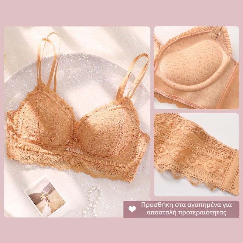 Sexy δαντελωτό ασύρματο σουτινέ – σετ για μικρό στήθος, με παχύτερες κούπες, άνετος σχεδιασμός για την πλάτη