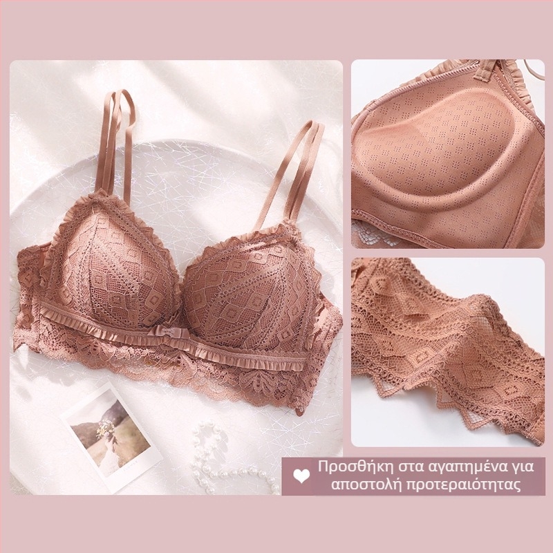 Sexy δαντελωτό ασύρματο σουτινέ – σετ για μικρό στήθος, με παχύτερες κούπες, άνετος σχεδιασμός για την πλάτη