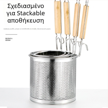 Κουτάλι με μεταλλικό κόσκινο από ανοξείδωτο ατσάλι και ξύλινη λαβή – αντιολισθητικό, προστασία από εγκαύματα, κατάλληλο για νούντλς και λαχανικά