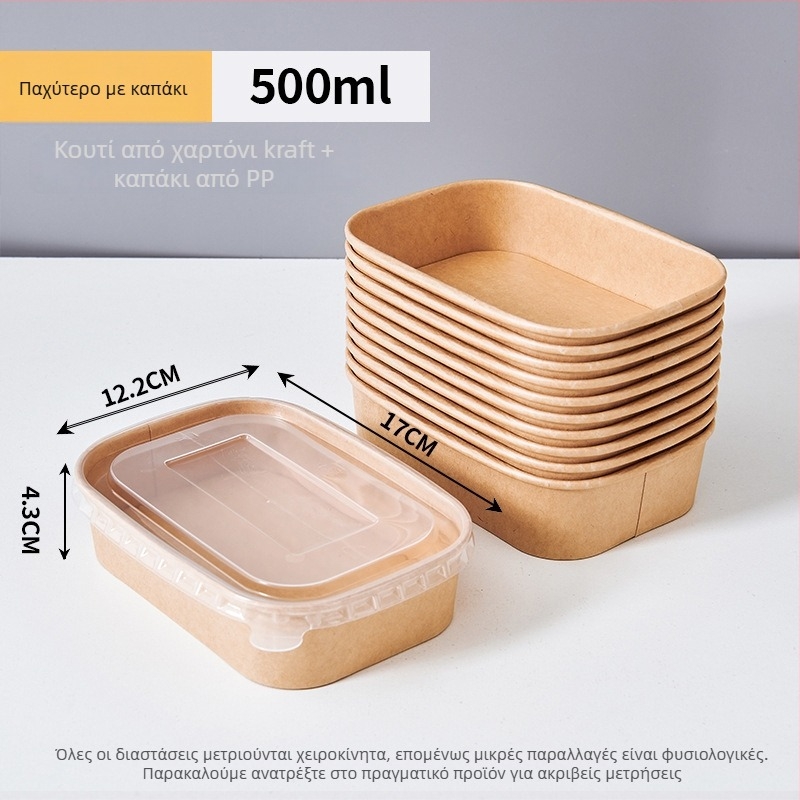 Μονοχρηστη τετράγωνη συσκευασία από kraft χαρτί με αδιάβροχη χάρτινη λεκάνη για κατασκήνωση και πικ νικ; όχι κατάλληλη για φούρνο μικροκυμάτων; κατάλληλη για γεύματα τύπου μπέντο.
