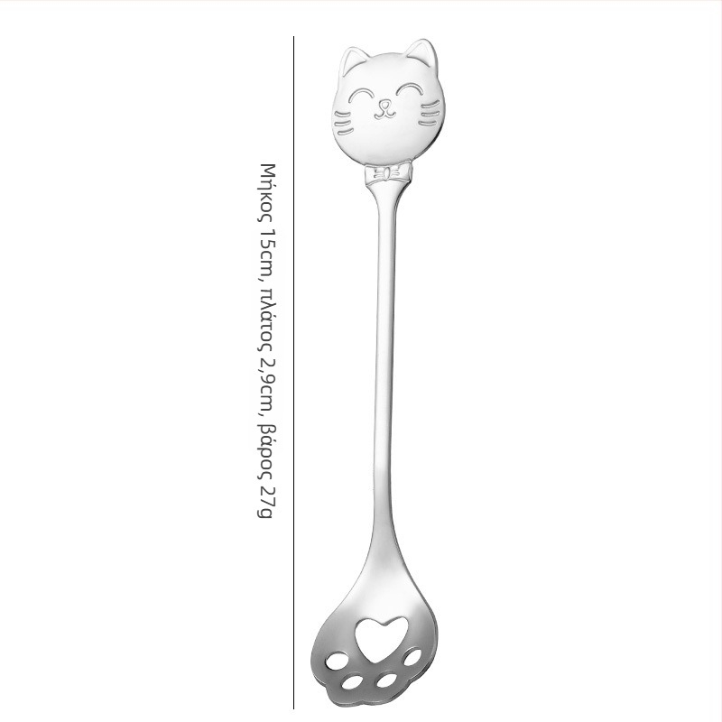Κουτάλι από ανοξείδωτο ατσάλι, cat paw spoon μοντέλο, καρτούν μοτίβο, γλυκό στυλ