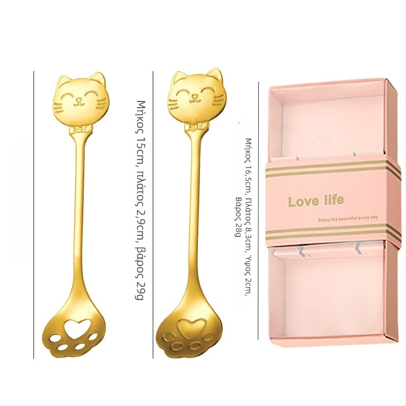 Κουτάλι από ανοξείδωτο ατσάλι, cat paw spoon μοντέλο, καρτούν μοτίβο, γλυκό στυλ