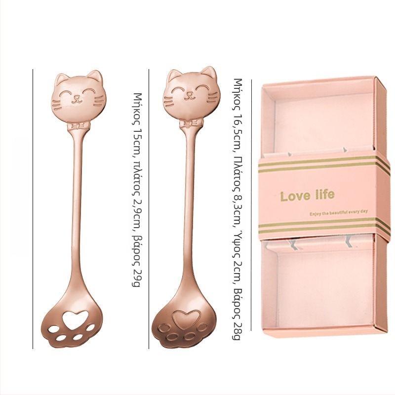 Κουτάλι από ανοξείδωτο ατσάλι, cat paw spoon μοντέλο, καρτούν μοτίβο, γλυκό στυλ