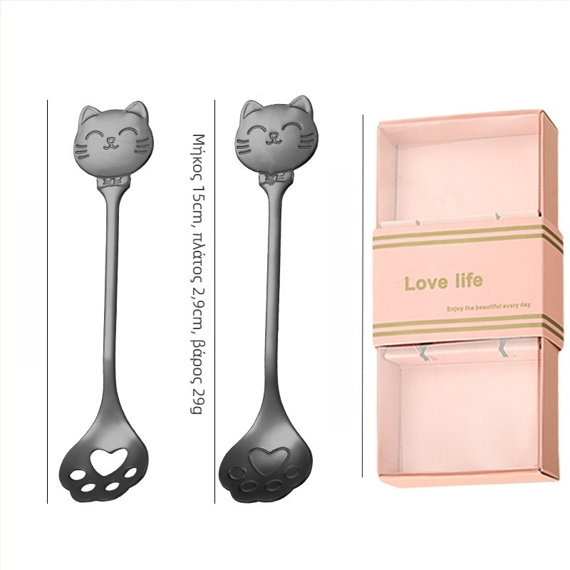 Κουτάλι από ανοξείδωτο ατσάλι, cat paw spoon μοντέλο, καρτούν μοτίβο, γλυκό στυλ