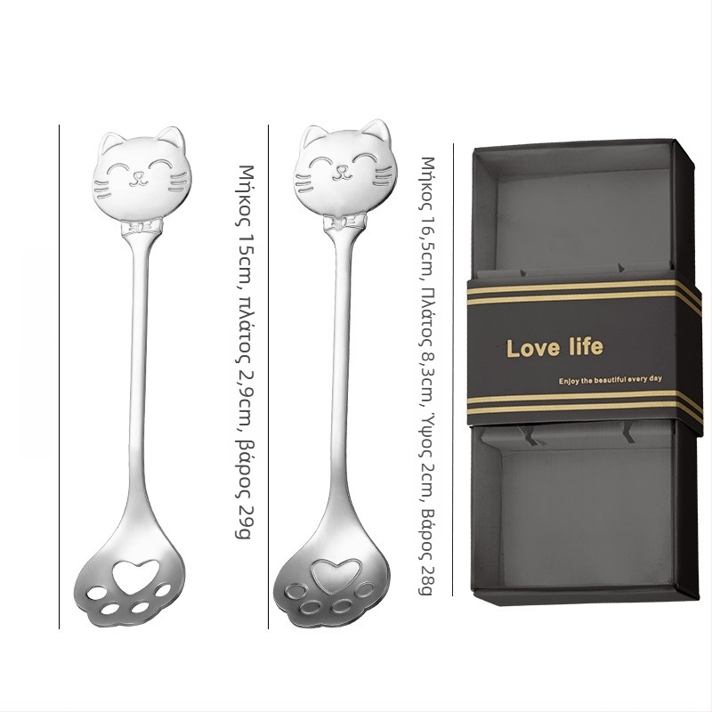 Κουτάλι από ανοξείδωτο ατσάλι, cat paw spoon μοντέλο, καρτούν μοτίβο, γλυκό στυλ