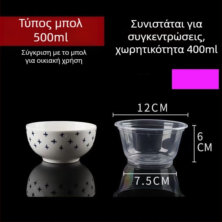Μίας χρήσης πλαστικό μπολ φαγητού – στρογγυλό, διαφανές, χωρητικότητα 360–1000 ml