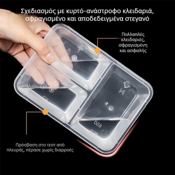 Μίας χρήσης κουτί φαγητού με τρία διαμερίσματα, υλικό PP, ασφαλές για φούρνο μικροκυμάτων, προσαρμόζεται με εκτύπωση λογοτύπου