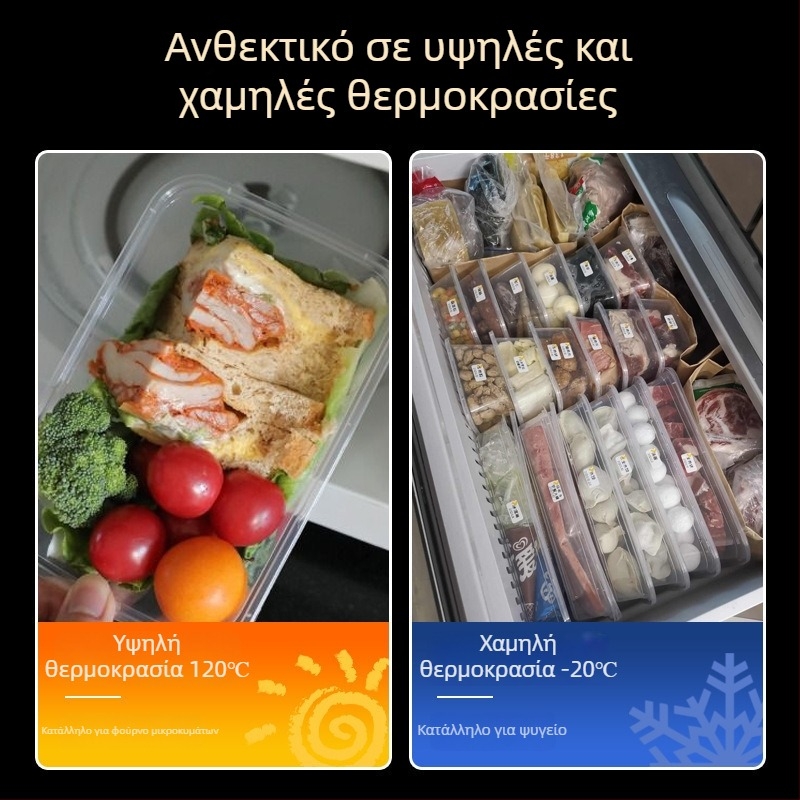 Μίας χρήσης πλαστικό κιβώτιο γεύματος με καπάκι, πυκνωμένη κατασκευή, ορθογώνιο δοχείο και κυκλικό μπολ για take-away