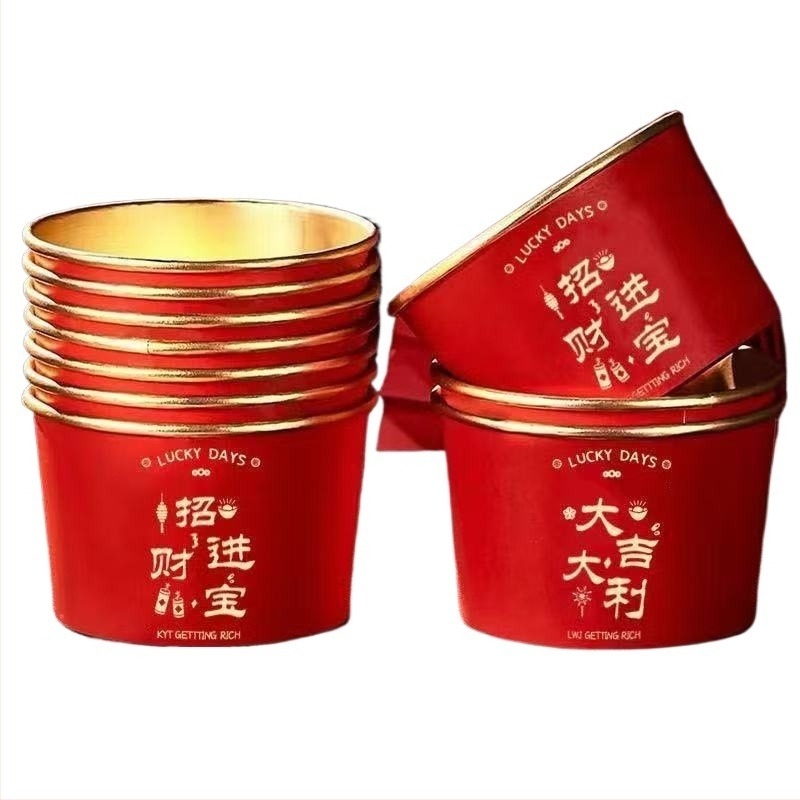 Μονόχρηστη χάρτινη λεκάνη με φύλλο χρυσού για οικογενειακά γεύματα κατά το Εαρινό Εορτασμό; Υλικό: χαρτί + PE φιλμ; Διάρκεια ζωής: 12 μήνες; Κατηγορία: Μονόχρηστη λεκάνη