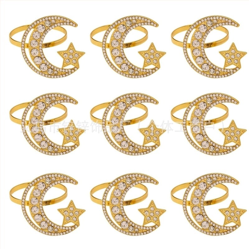 Δαχτυλίδι πετσέτας με σχέδιο αστέρι και φεγγάρι, κράμα ψευδάργύρου, ηλεκτροπλατίωση, δυτικού στυλ, μοτίβο χιονονιφάδας, προέλευση Yiwu