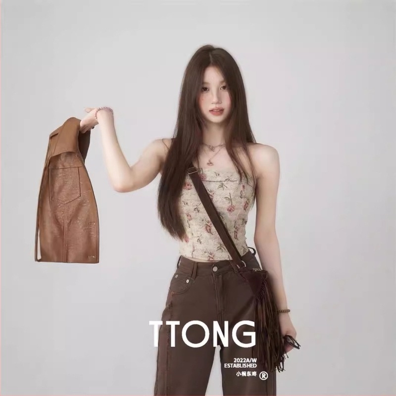 Top χωρίς τιράντες με Jacquard φλοράλ μοτίβο και επένδυση στήθους, στενή γραμμή, κοντό μήκος, πολυεστέρας